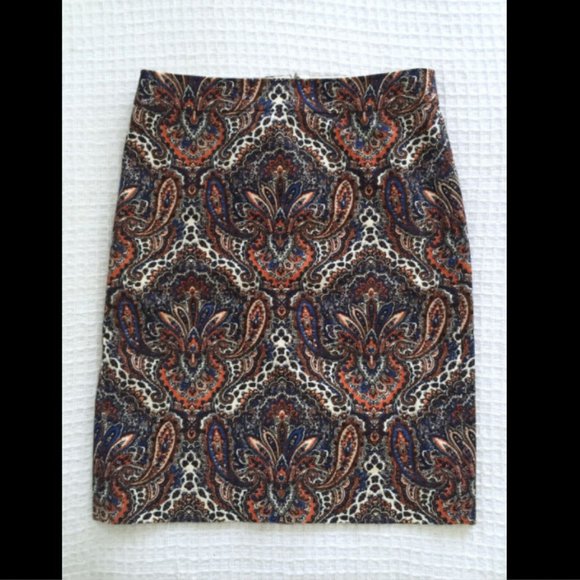 J CREW Cotton Stretch Paisley Print Pencil Skirt - Picture 1 of 7